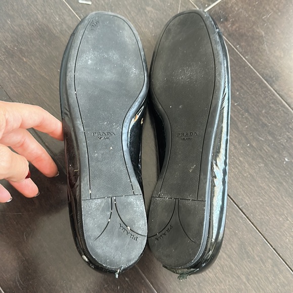 Prada Black Cap Toe Ballerina Calfskin Black Patent Leather - Picture 6 of 6